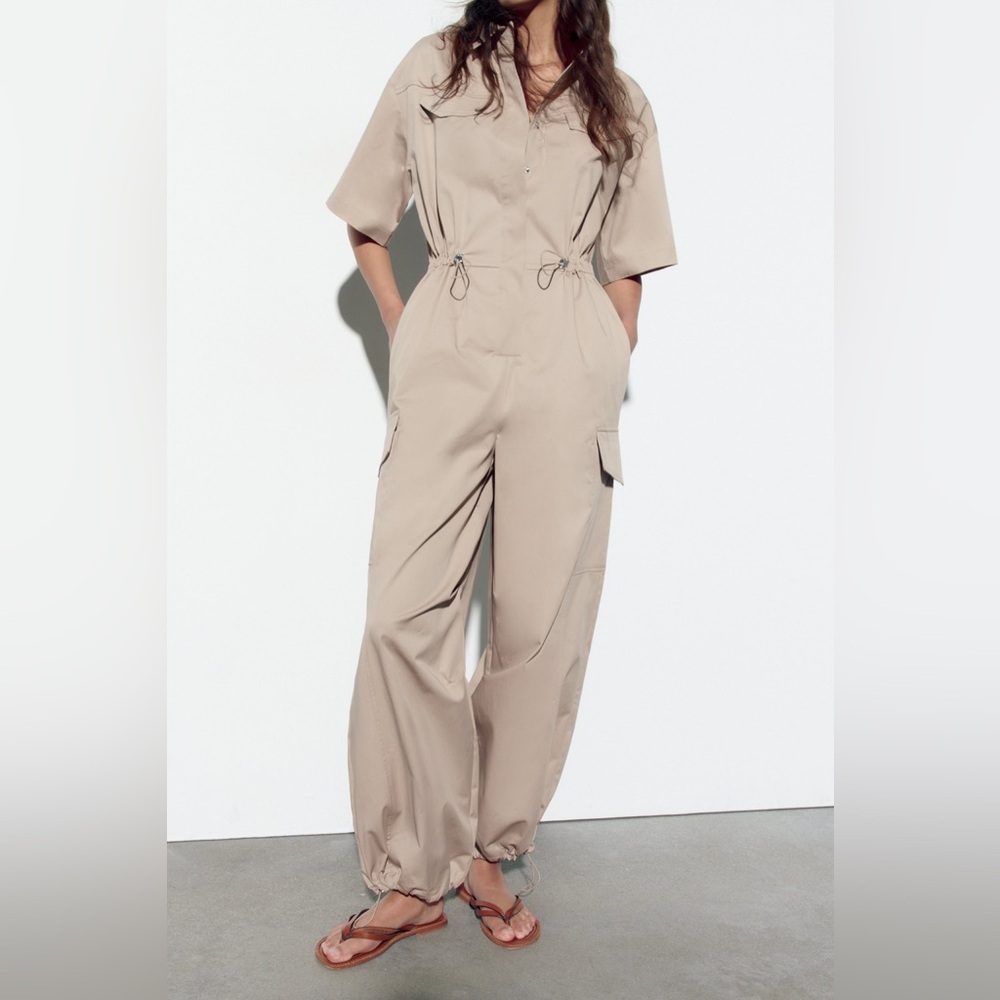NWT! Zara Full Length Gabardine Jumpsuit - Picture 3 of 11
